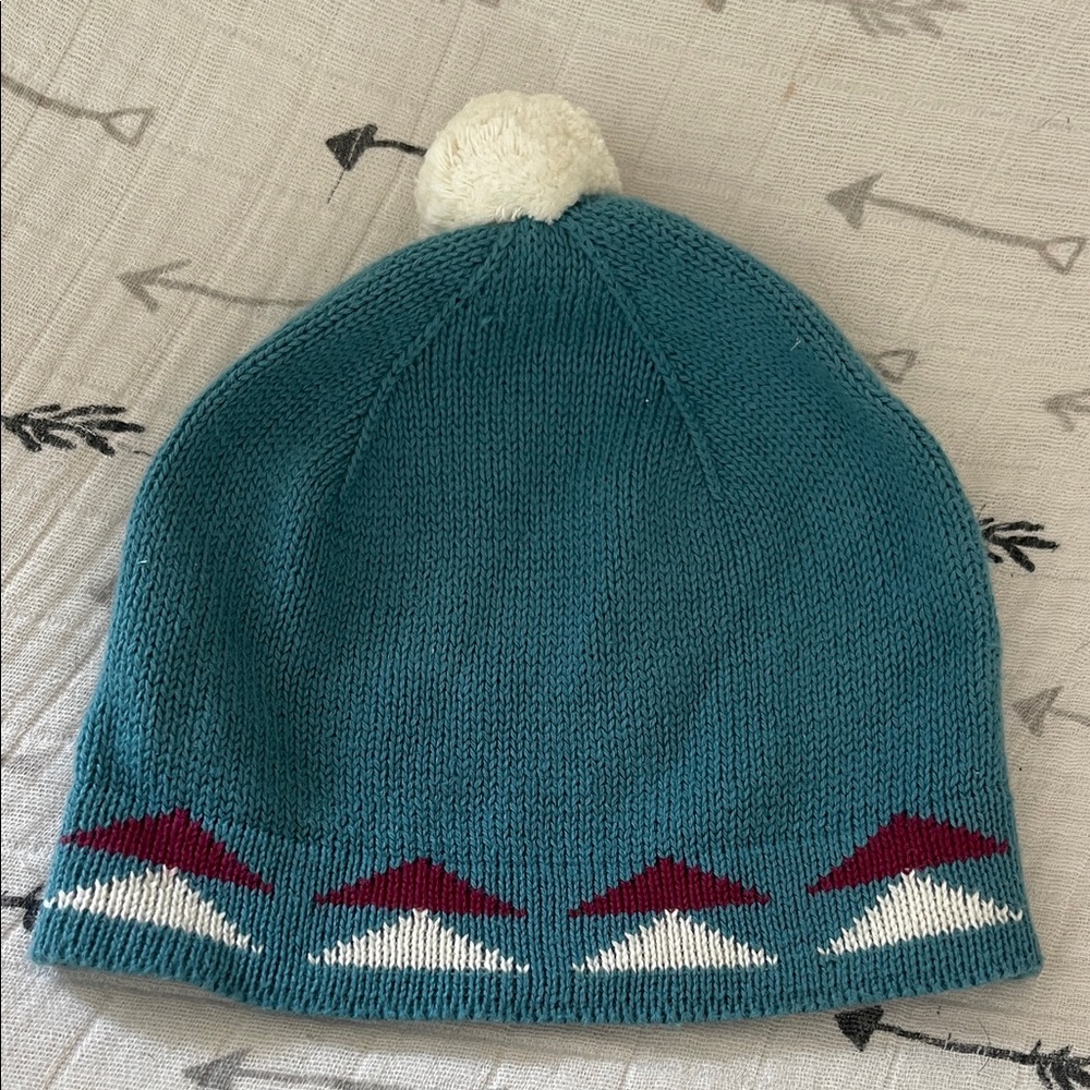 Kids Teal Pendleton -Pom Beanie with Geometric Trim